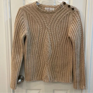 Tommy Hilfiger Women’s Tan Cable Knit‎ Sweater Large Neutral Cotton Wool Blend